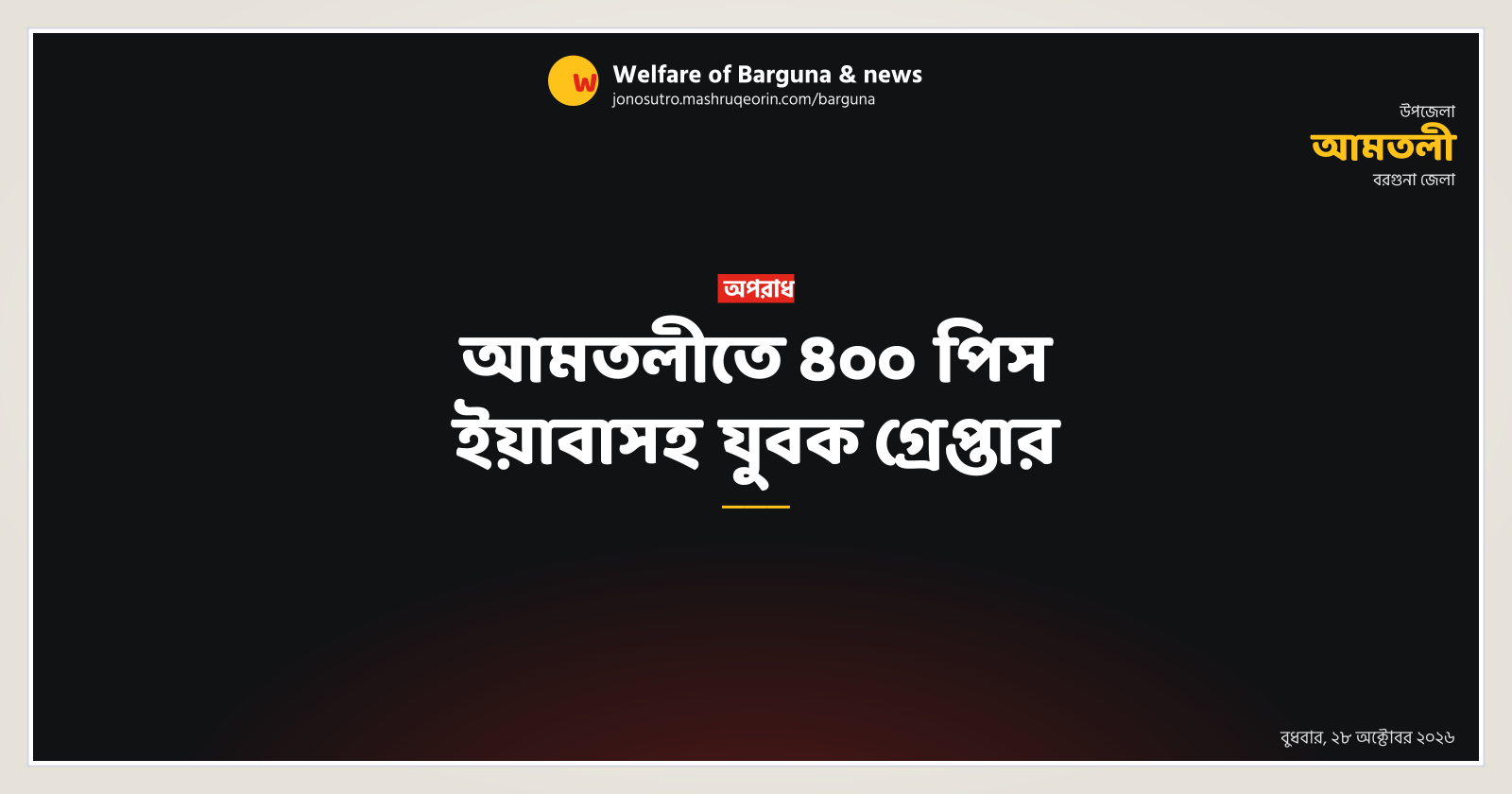 আমতলীতে ৪০০ পিস ইয়াবাসহ যুবক গ্রেপ্তার