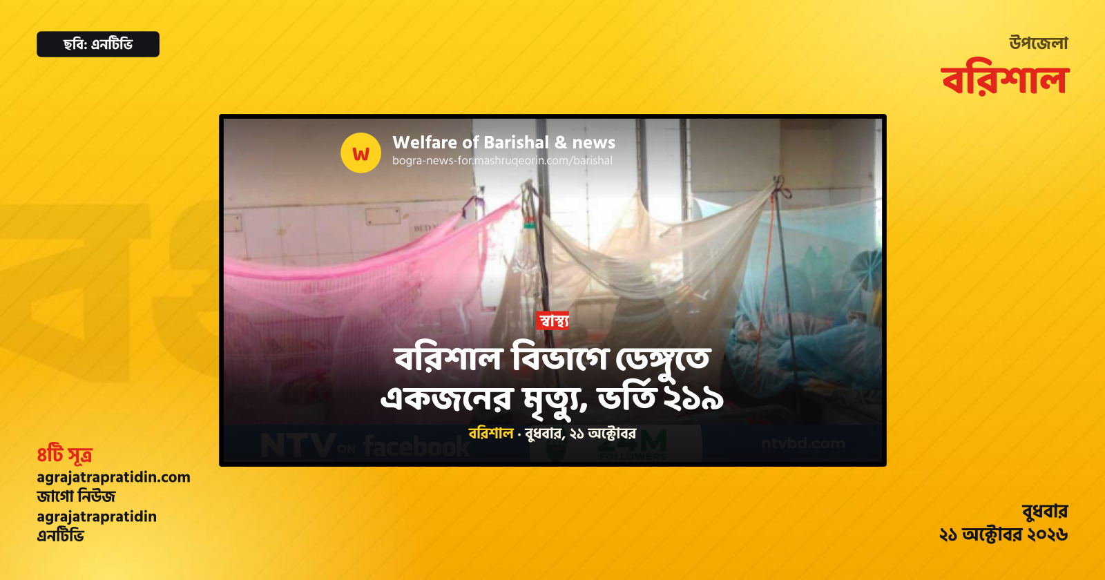 বরিশাল বিভাগে ডেঙ্গুতে একজনের মৃত্যু, ভর্তি ২১৯