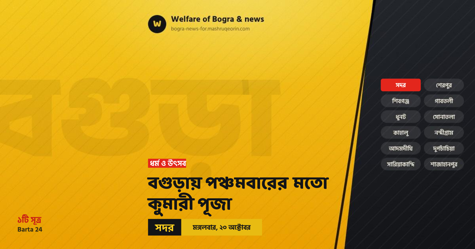 বগুড়ায় পঞ্চমবারের মতো কুমারী পূজা