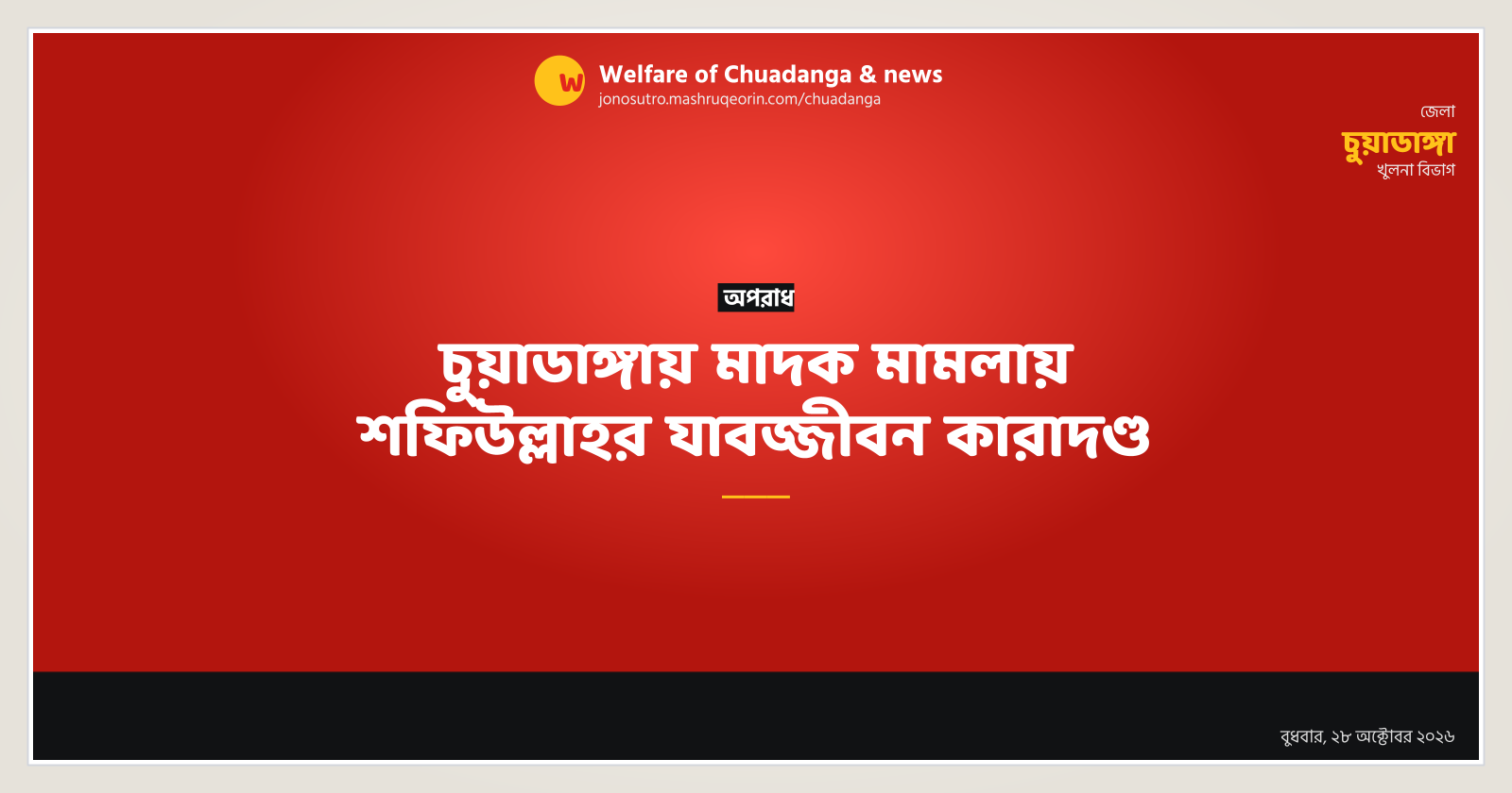 Shafiullah sentenced to life imprisonment in drug case in Chuadanga