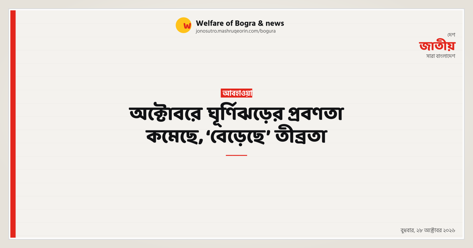 অক্টোবরে ঘূর্ণিঝড়ের প্রবণতা কমেছে, ‘বেড়েছে’ তীব্রতা